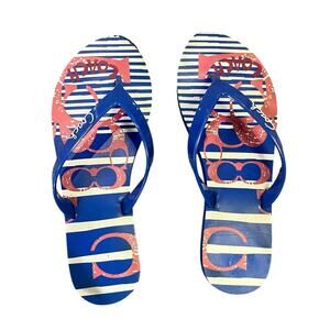 Coach Kali Jelly Pop W Sz 5.5 Flip Flops Blue Red Logo Nautical‎ Stripe Beach
